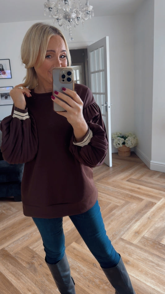 Charlotte Ballon Sleeve Sweatshirt | Chocolate