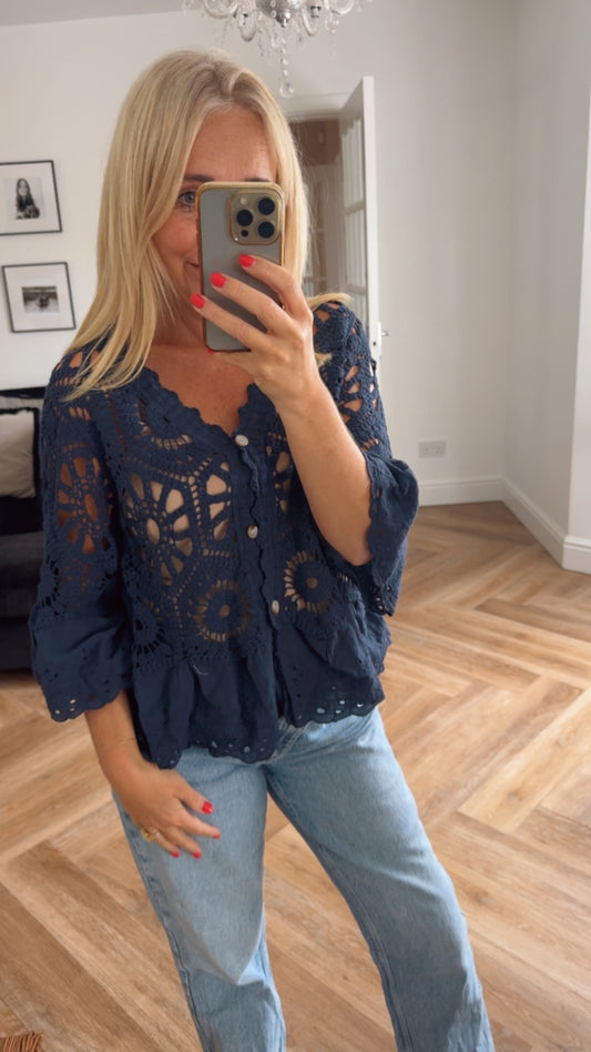 Sienna Crochet Cardigan | Navy