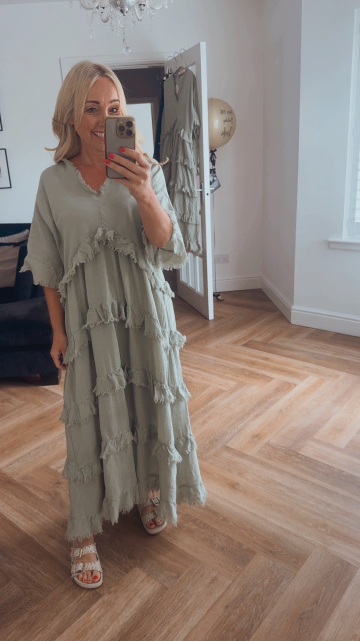 Antibes Ruffle Maxi Dress | Light Khaki
