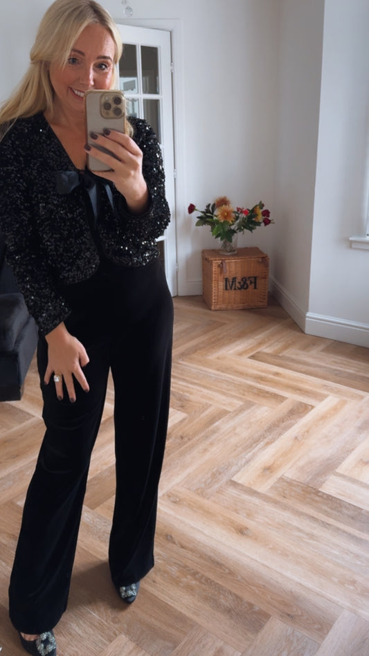 Lara Sequin Bow Top | Black