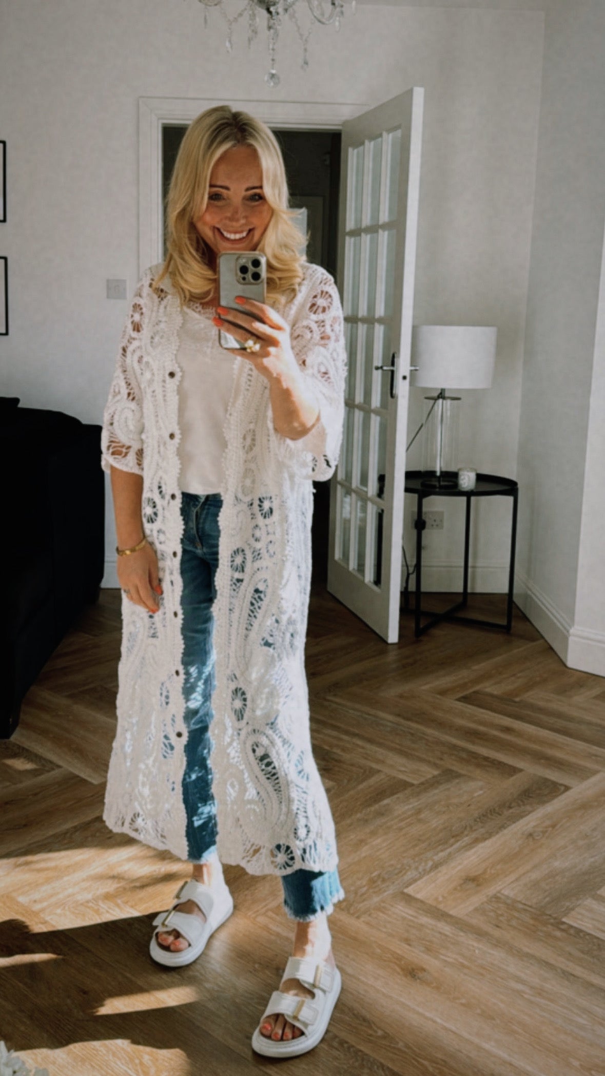 Leni Longline Crochet Cardigan | Ivory
