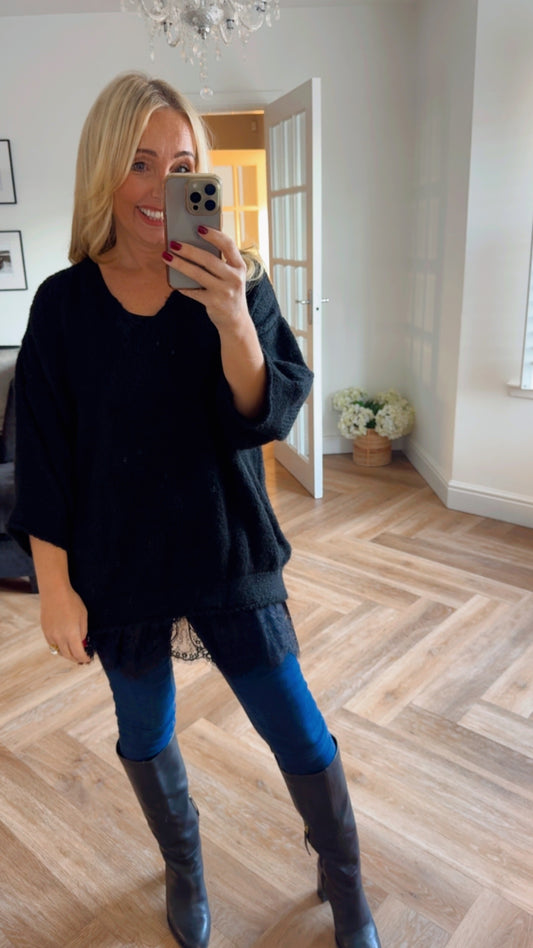 Liberty Lace Trim Knit | Black