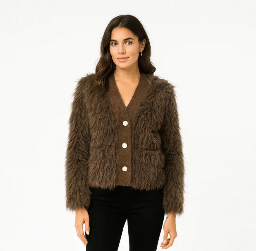 Sadie Faux Fur Coatigan | Chocolate