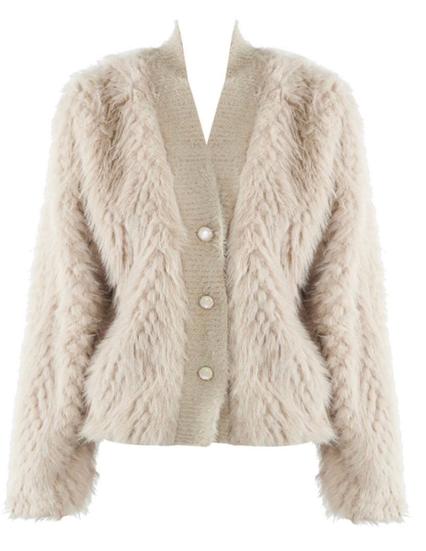 Sadie Faux Fur Coatigan | Stone