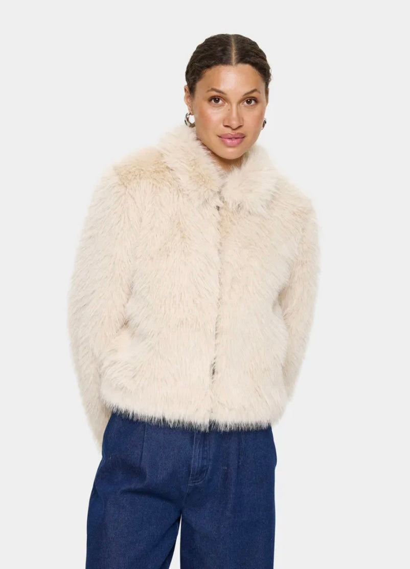 Elsie Faux Fur Jacket | Cream