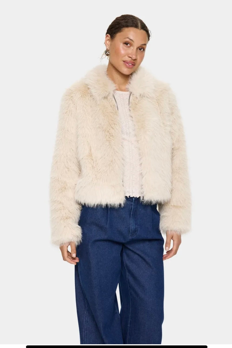 Elsie Faux Fur Jacket | Cream