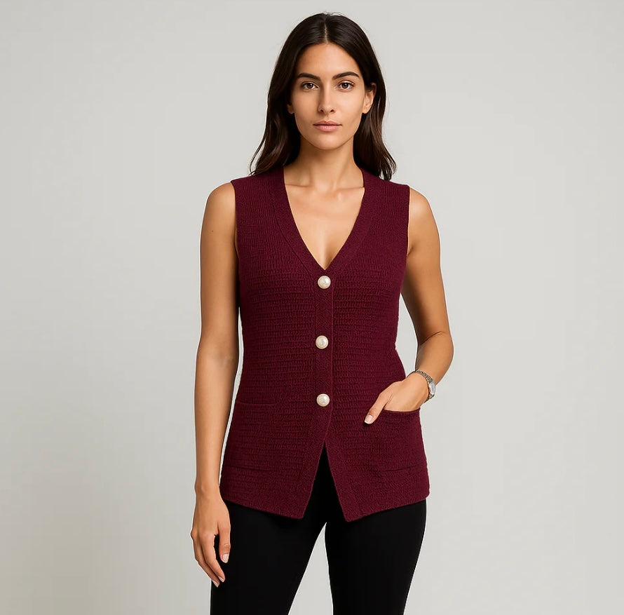 Tony Knitted Waistcoat | Burgandy