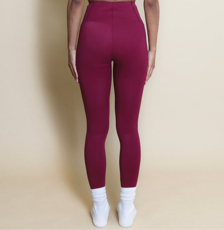 High Waisted Tummy Support Leggings | Burgandy