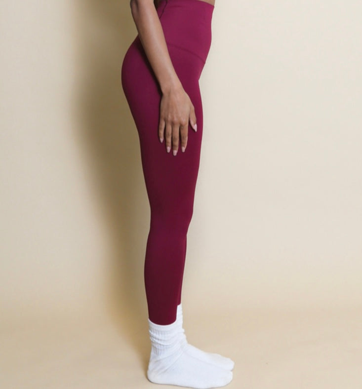 High Waisted Tummy Support Leggings | Burgandy