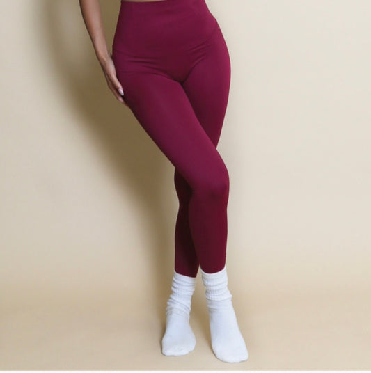 High Waisted Tummy Support Leggings | Burgandy