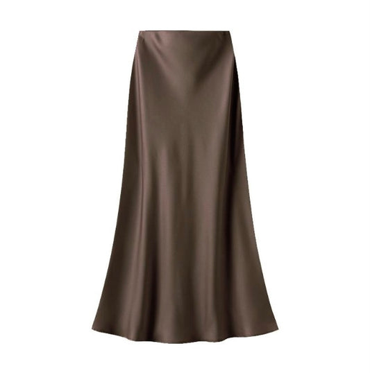 Iris Satin Slip Skirt | Chocolate