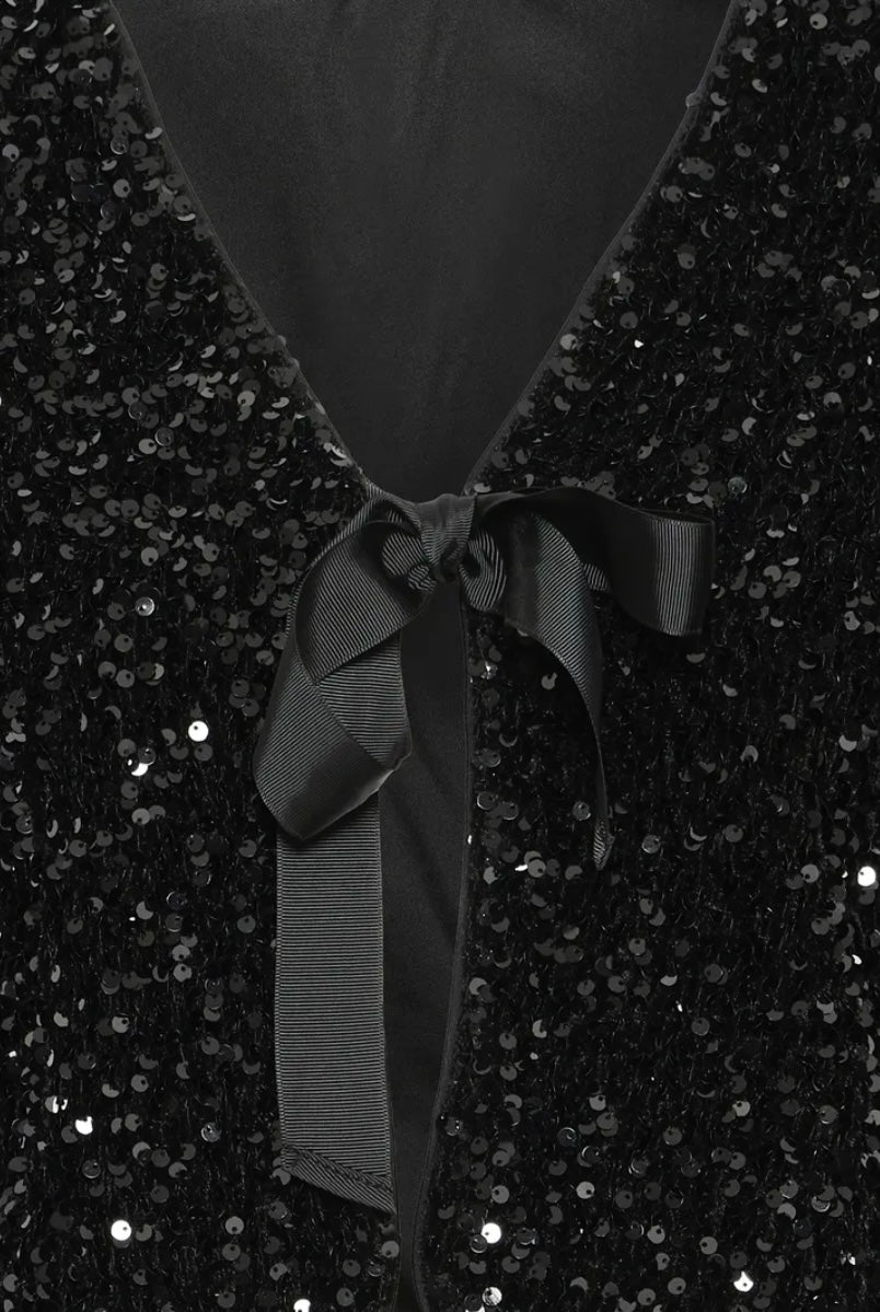 Lara Sequin Bow Top | Black