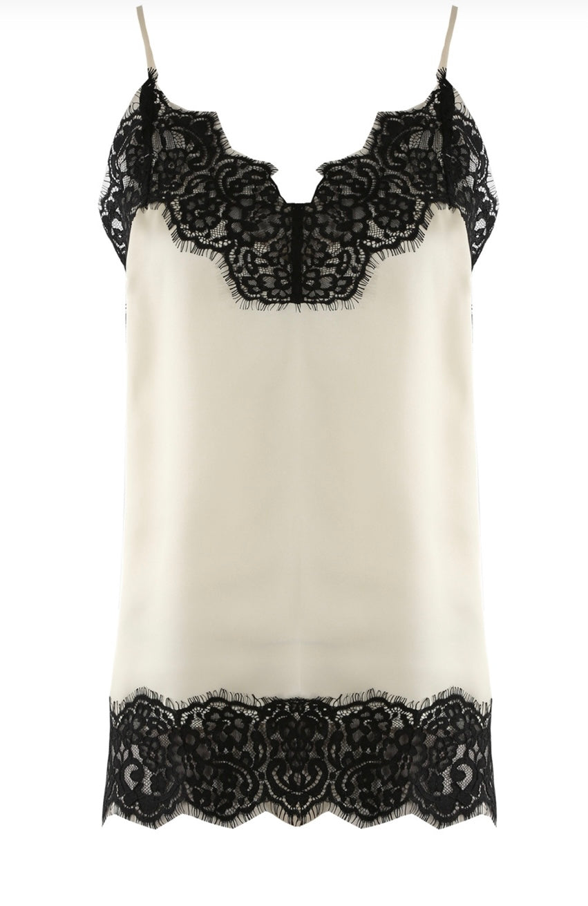 Lace Trim Satin Camisole | Cream & Black