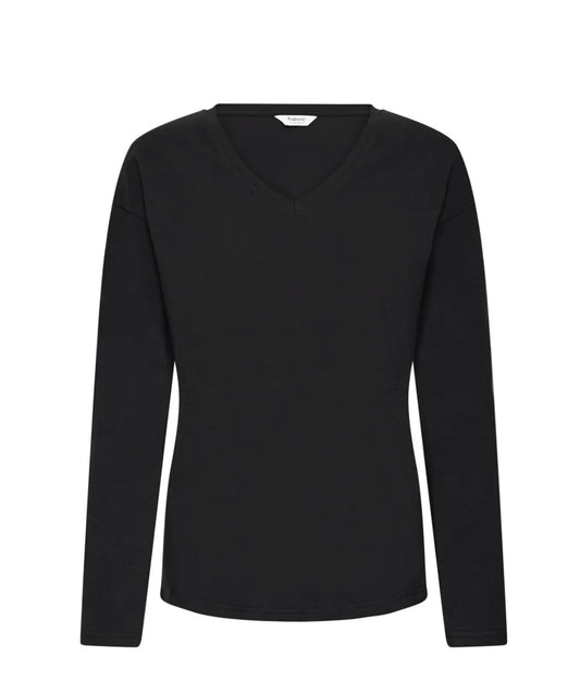 Mila Long Sleeved V Neck TShirt | Black