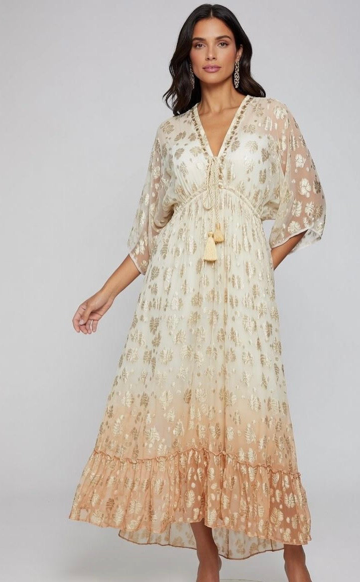Naxos Sleeved Maxi Dress | Beige