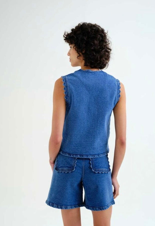 Jolene Denim Waistcoat | Mid Denim
