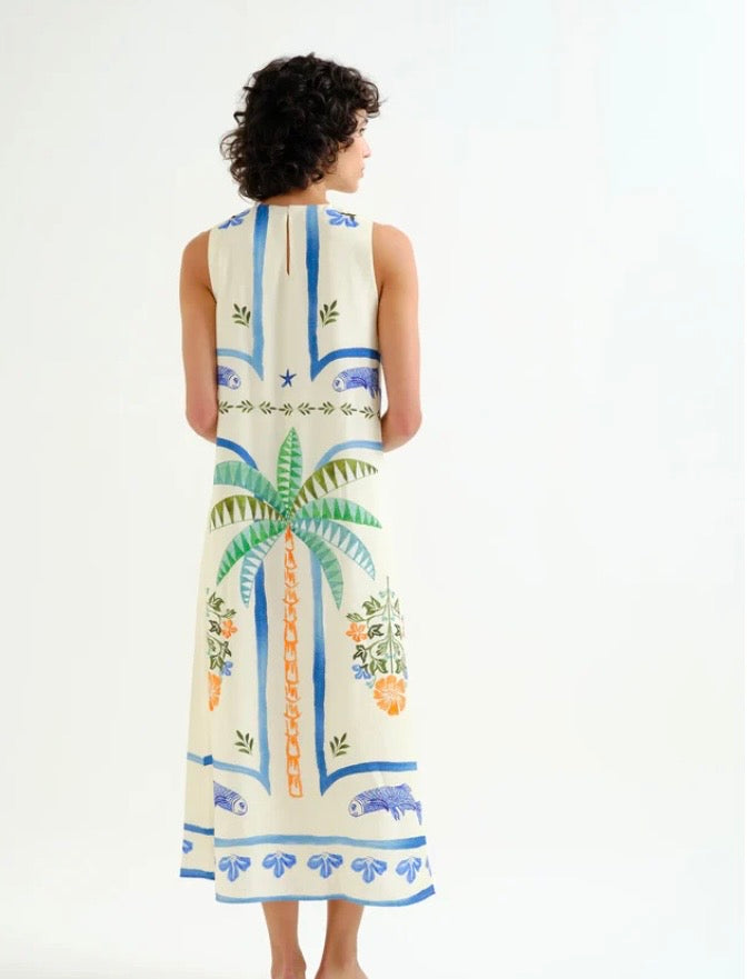 Palm Print Midi Dress