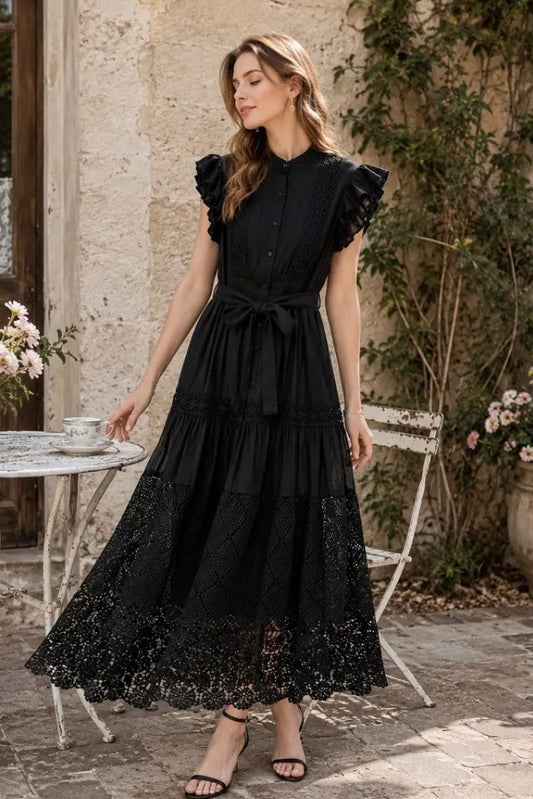Priya Long Lace Dress | Black