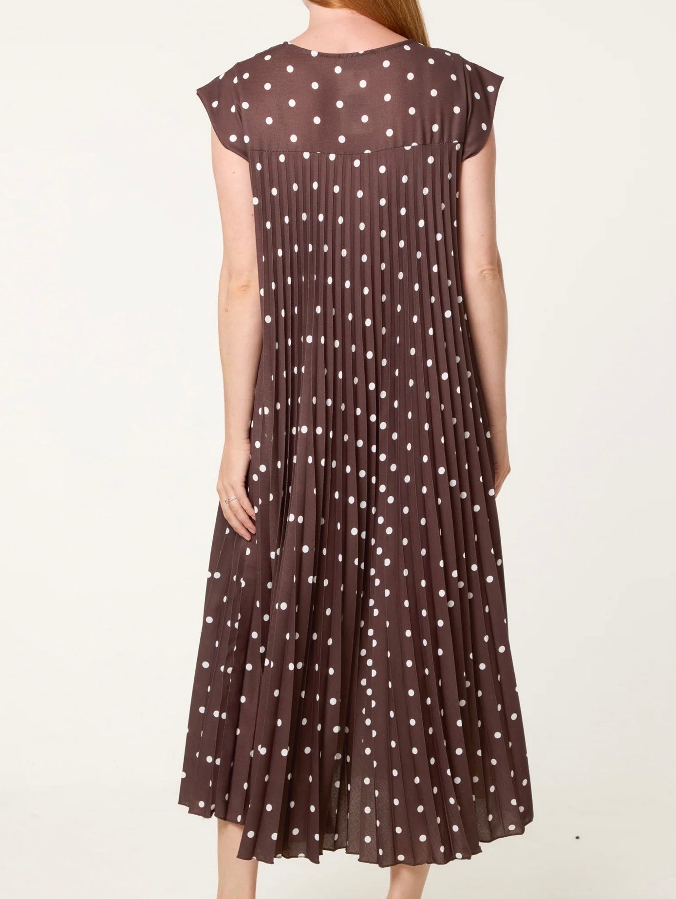 Reeva Pleated Dress Polka Dot | Brown
