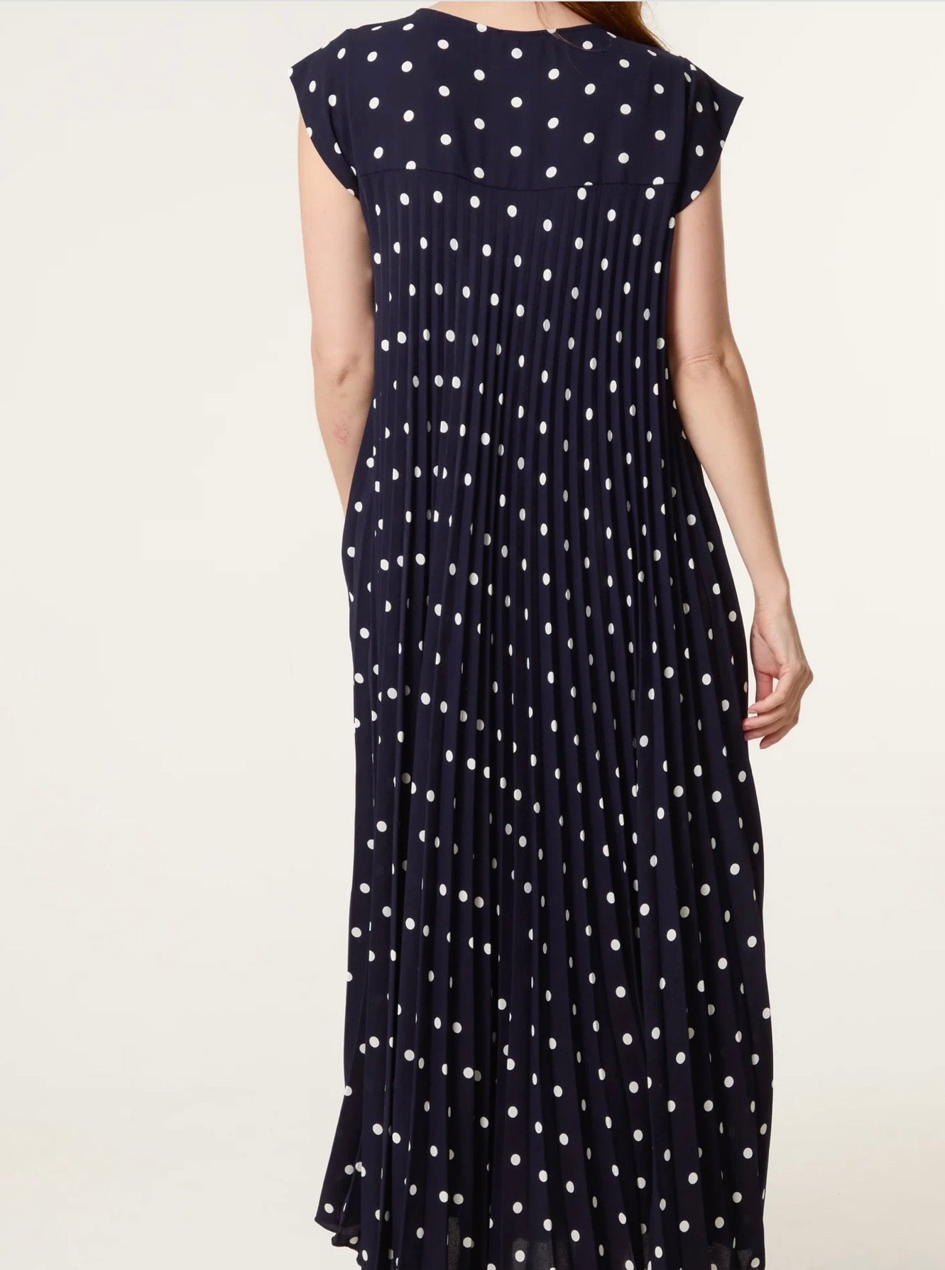 Reeva Pleated Polka Dot Dress | Navy