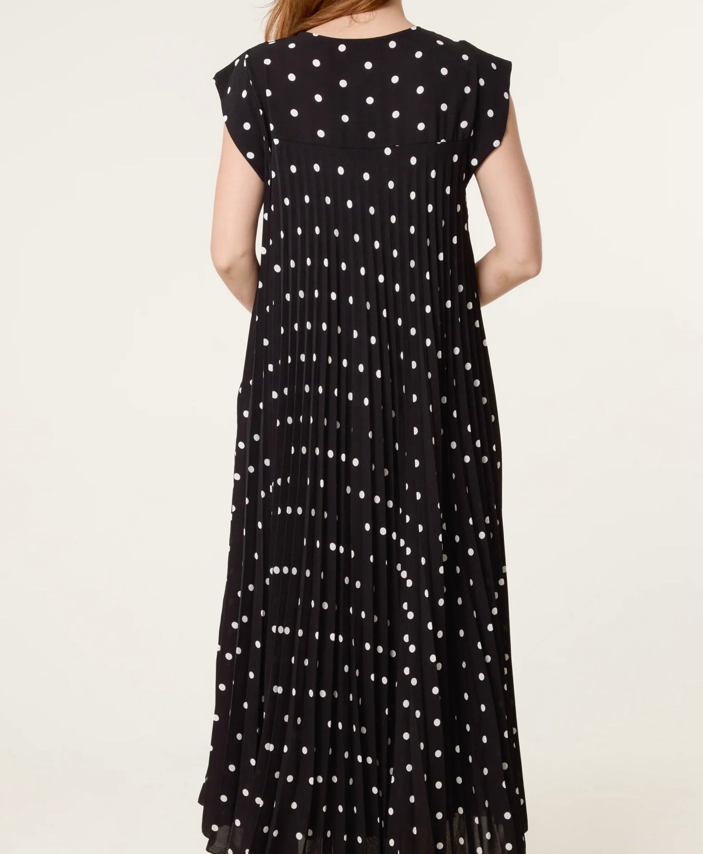 Reeva Pleated Polka Dot Dress. | Black
