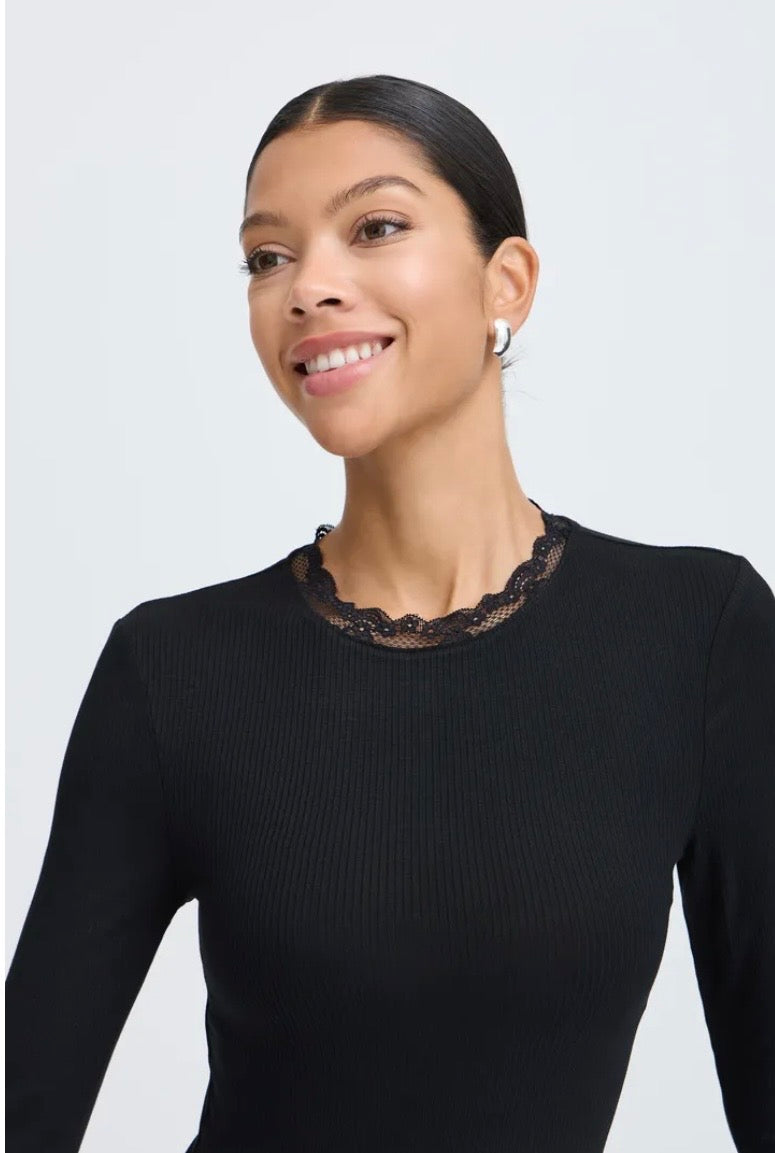Ella Lace Long sleeved Top | Black