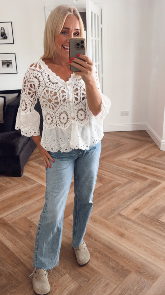 Sienna Crochet Cardigan | White