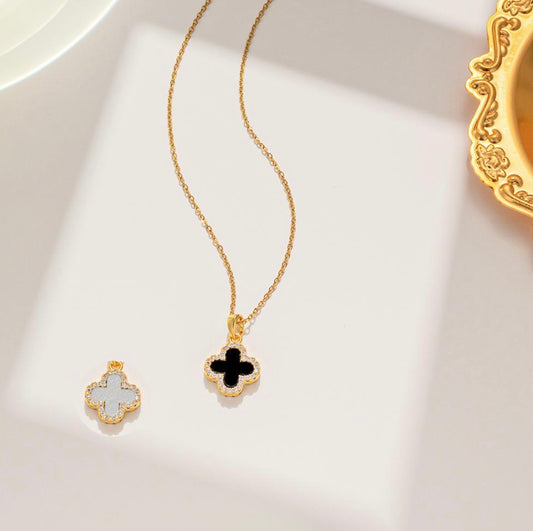 Reversible Clover Necklace | Gold with Black & White
