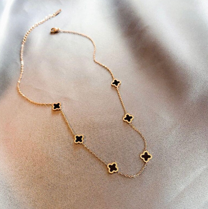 Five Clover Necklace | Black & Gold