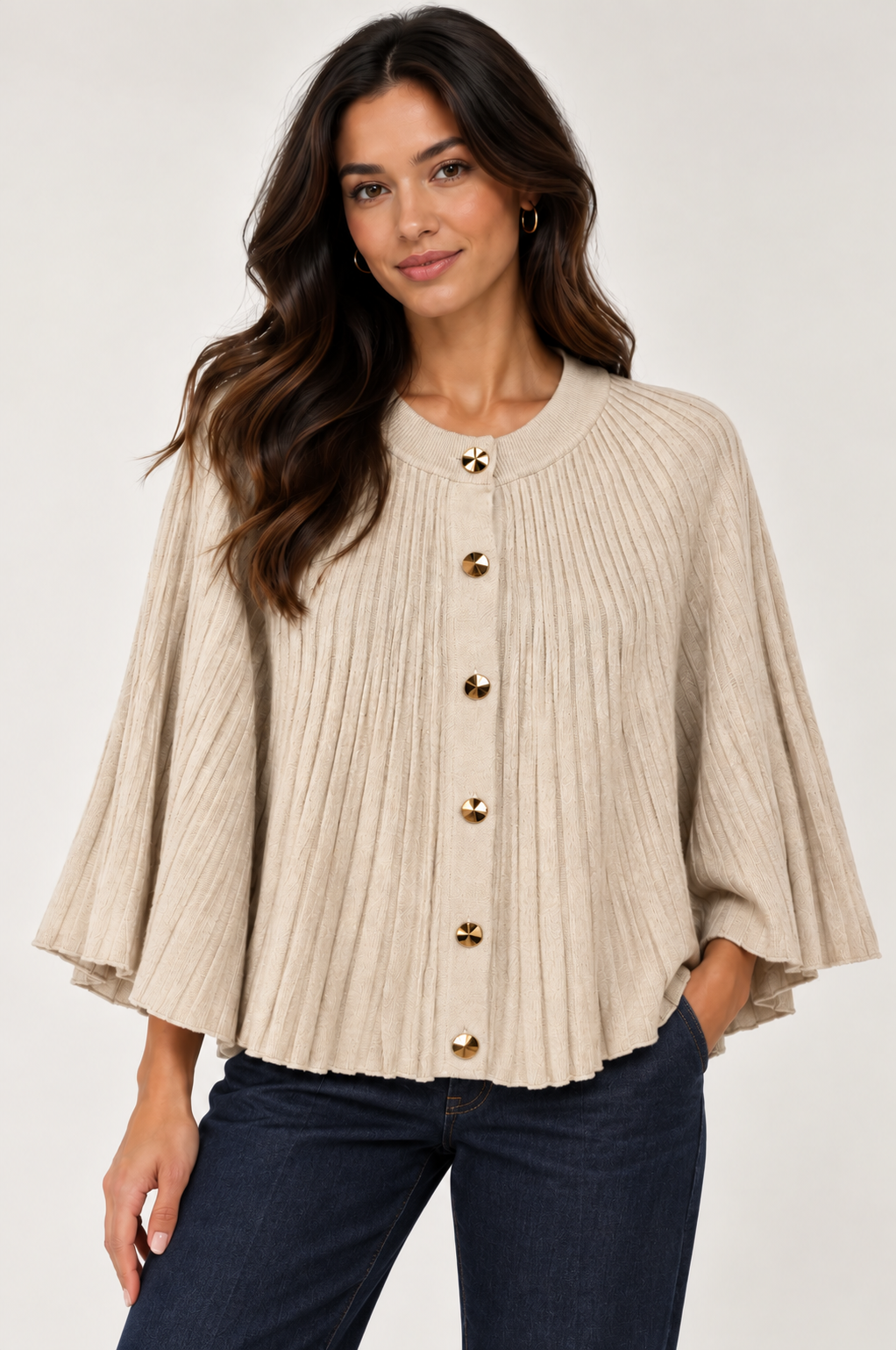 Penny Ribbed Poncho | Beige