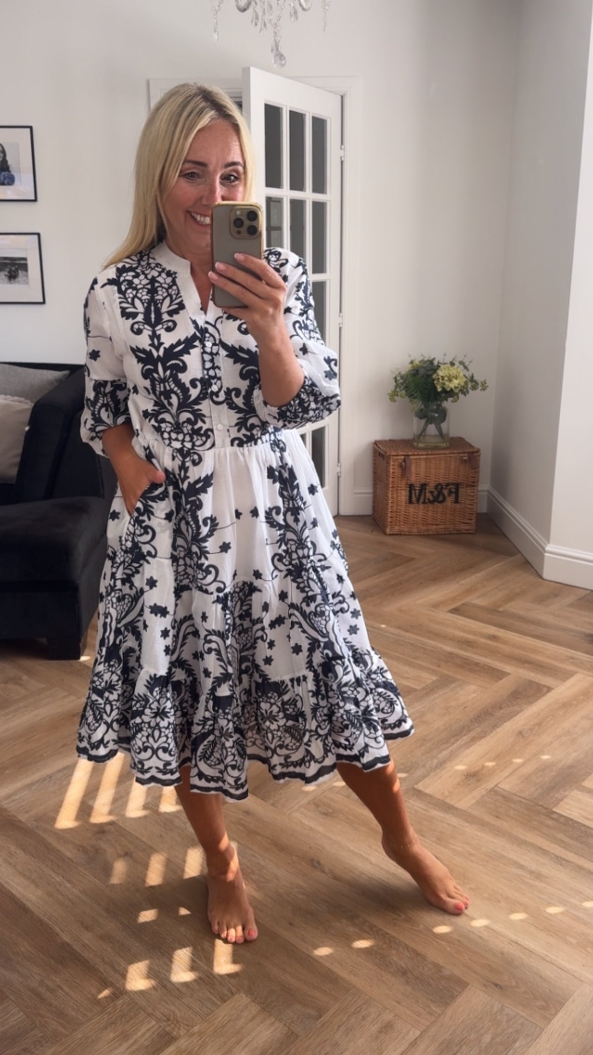Neve Tiered Dress | White & Navy