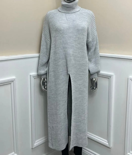 Front Slit Knitted Rollneck Jumper | Grey