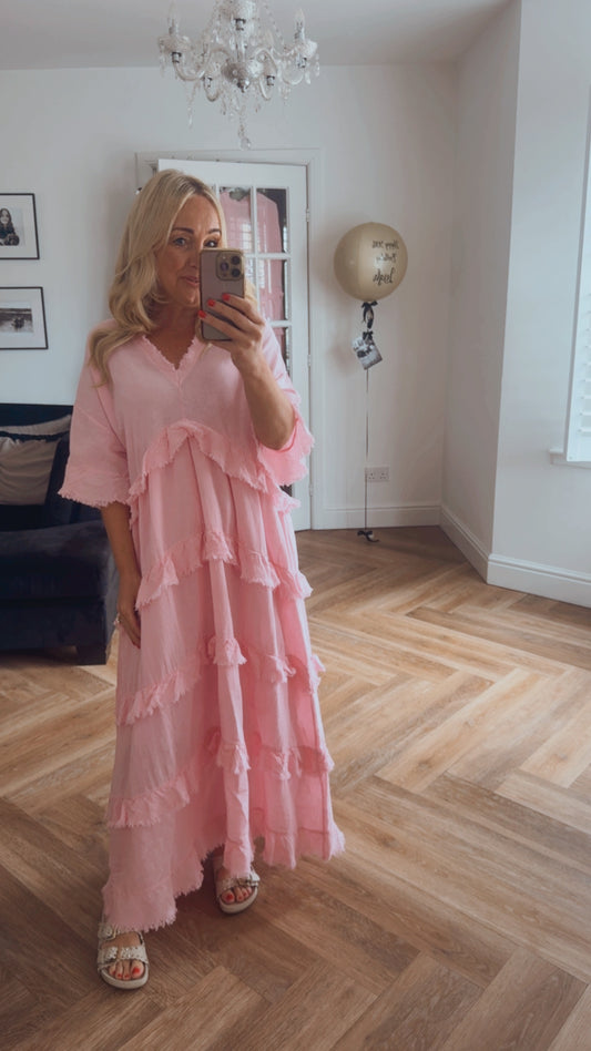 Antibes Ruffle Maxi Dress | Pink