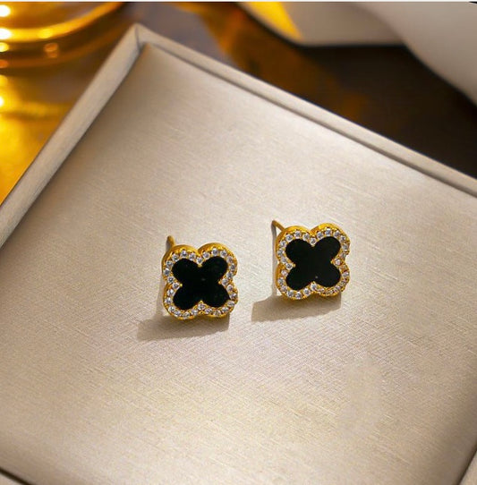 Crystal Encrusted Clover | Black & Gold