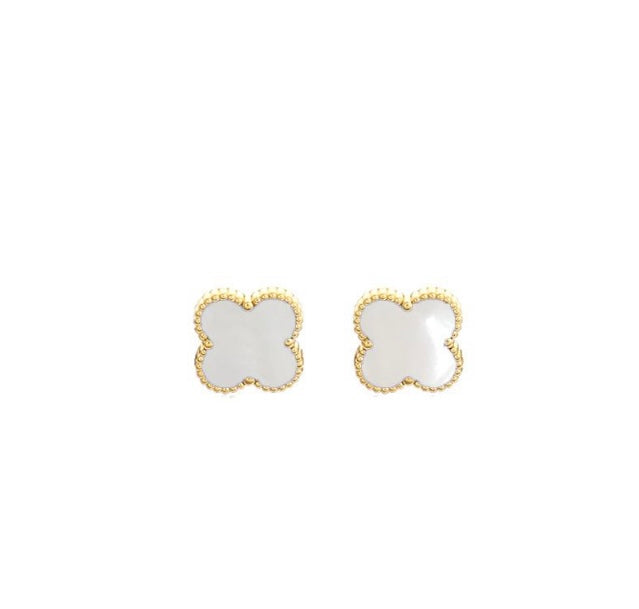 Clover Stud Earrings | White
