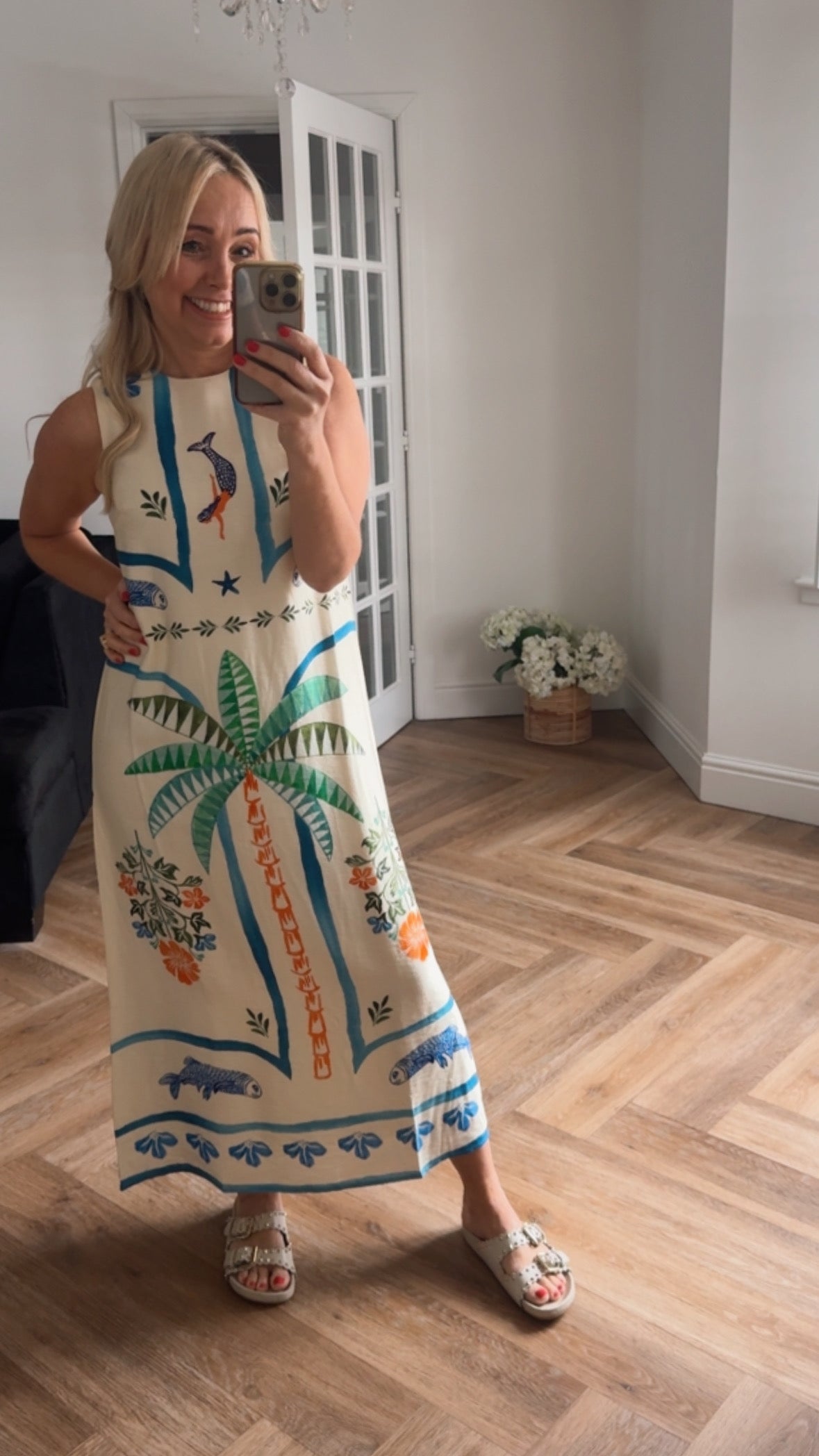 Palm Print Midi Dress