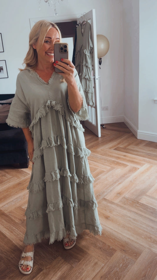 Antibes Ruffle Maxi Dress | Light Khaki