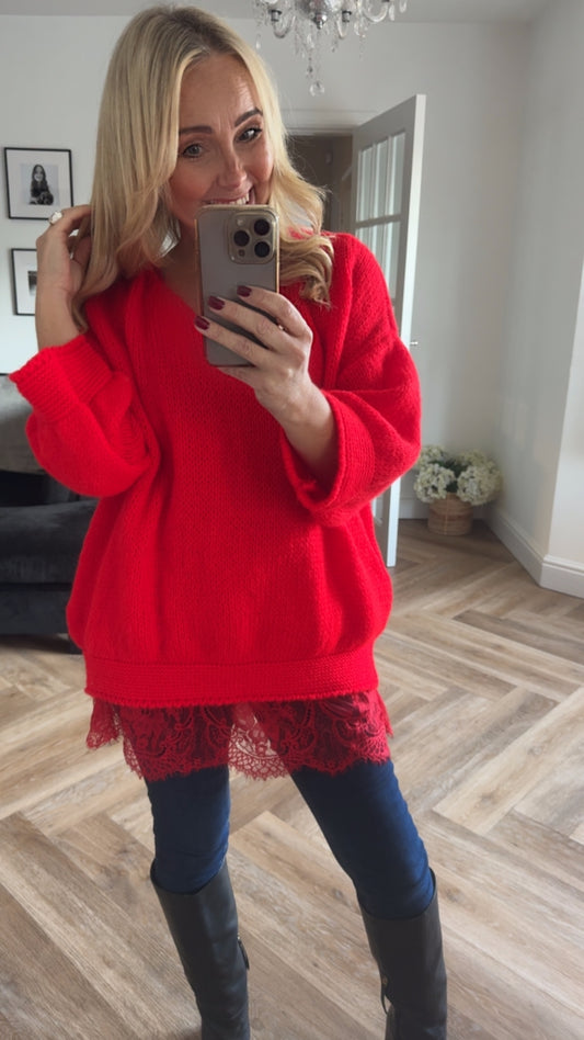 Liberty Lace Trim Knit | Red