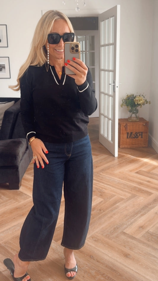 Laura Long Sleeved Polo Knit | Black