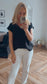 Lena Linen Mix Top | Black