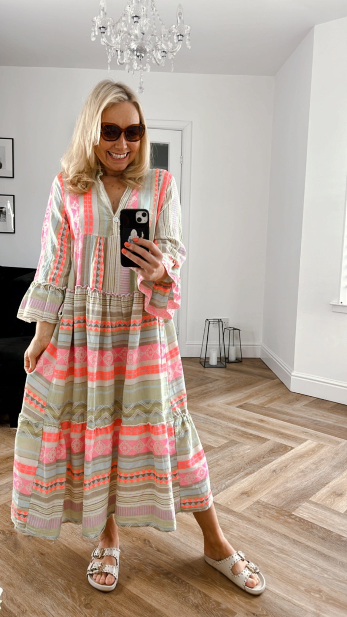 Amalfi Aztec  Maxi Dress | Olive & Pink