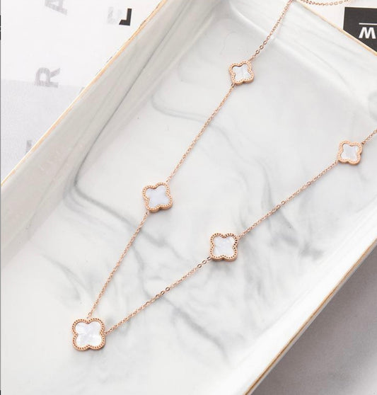Five Clover Necklace | White & Rose Gold