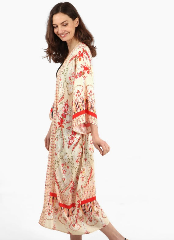 Mandala Print Long Kimono Robe