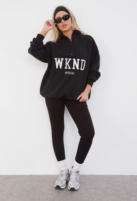 WKND GIRL Half Zip Sweat | Black