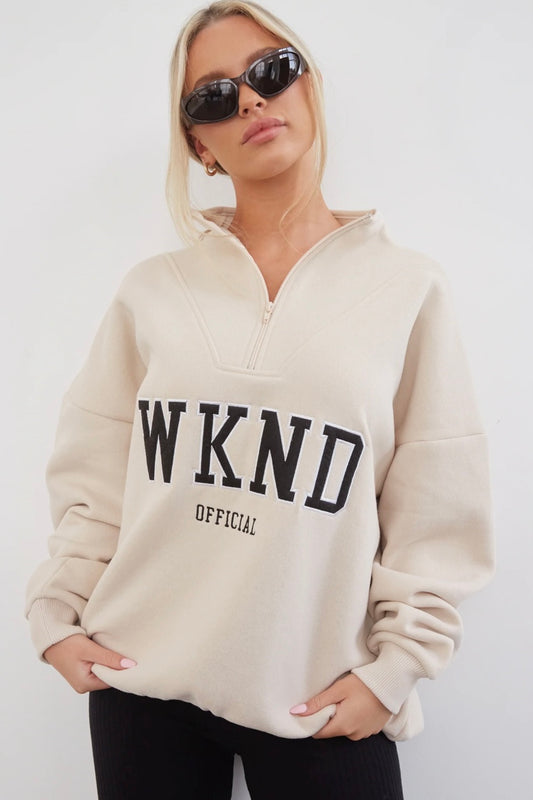 WKND GIRL Half Zip Sweat | Stone