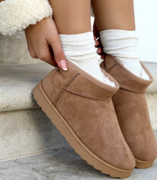 Faux Suede Ultra Mini Boots | Stone