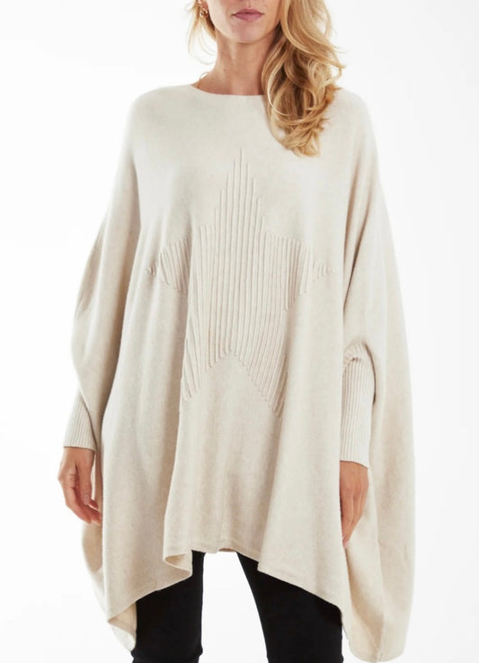 Star Ribbed Poncho Knit | Cream