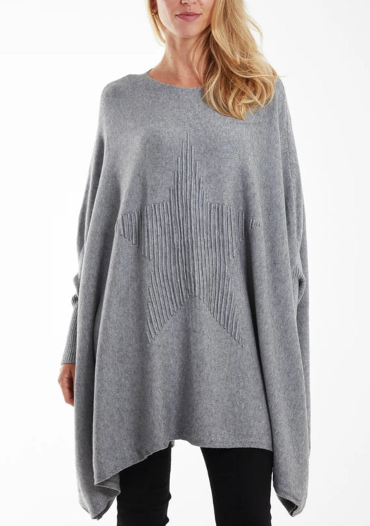 Star Ribbed Poncho Knit | Grey