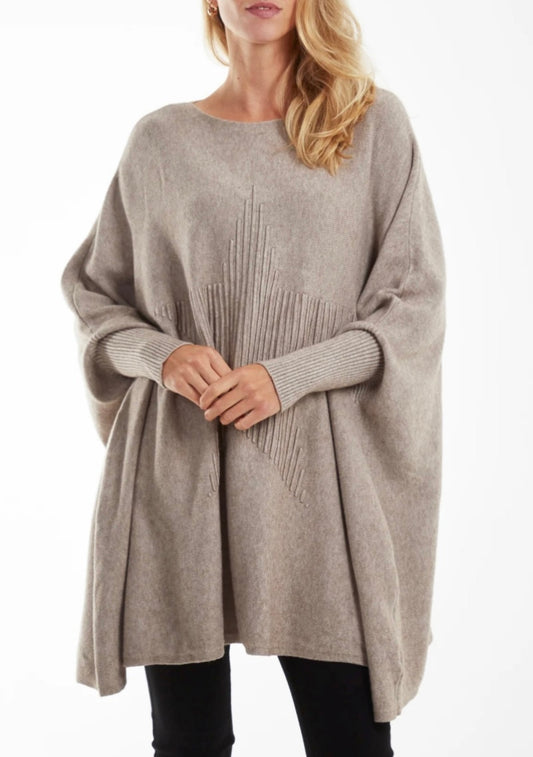 Star Ribbed Poncho Knit | Stone