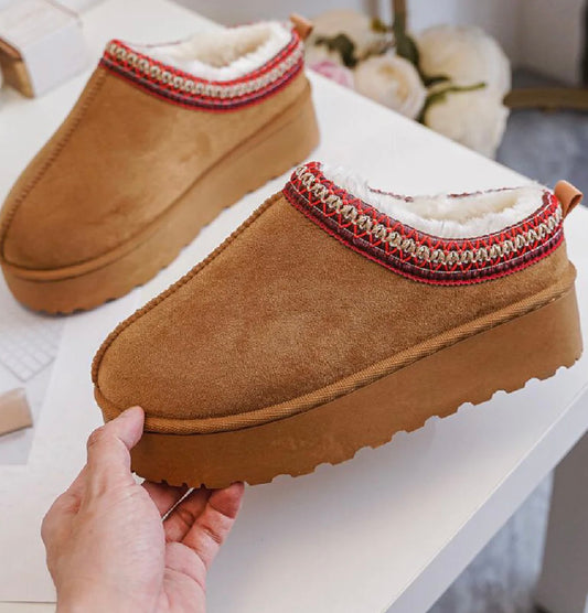 Faux Suede Slippers | Chestnut & Red